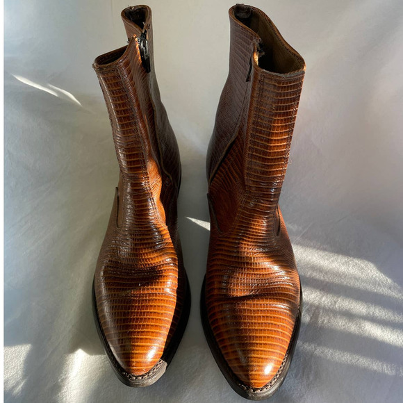 SOLD Vintage 1970s Men's Leather Cowboy Western Midi Boot Sz 9.5 - Picture 9 of 14